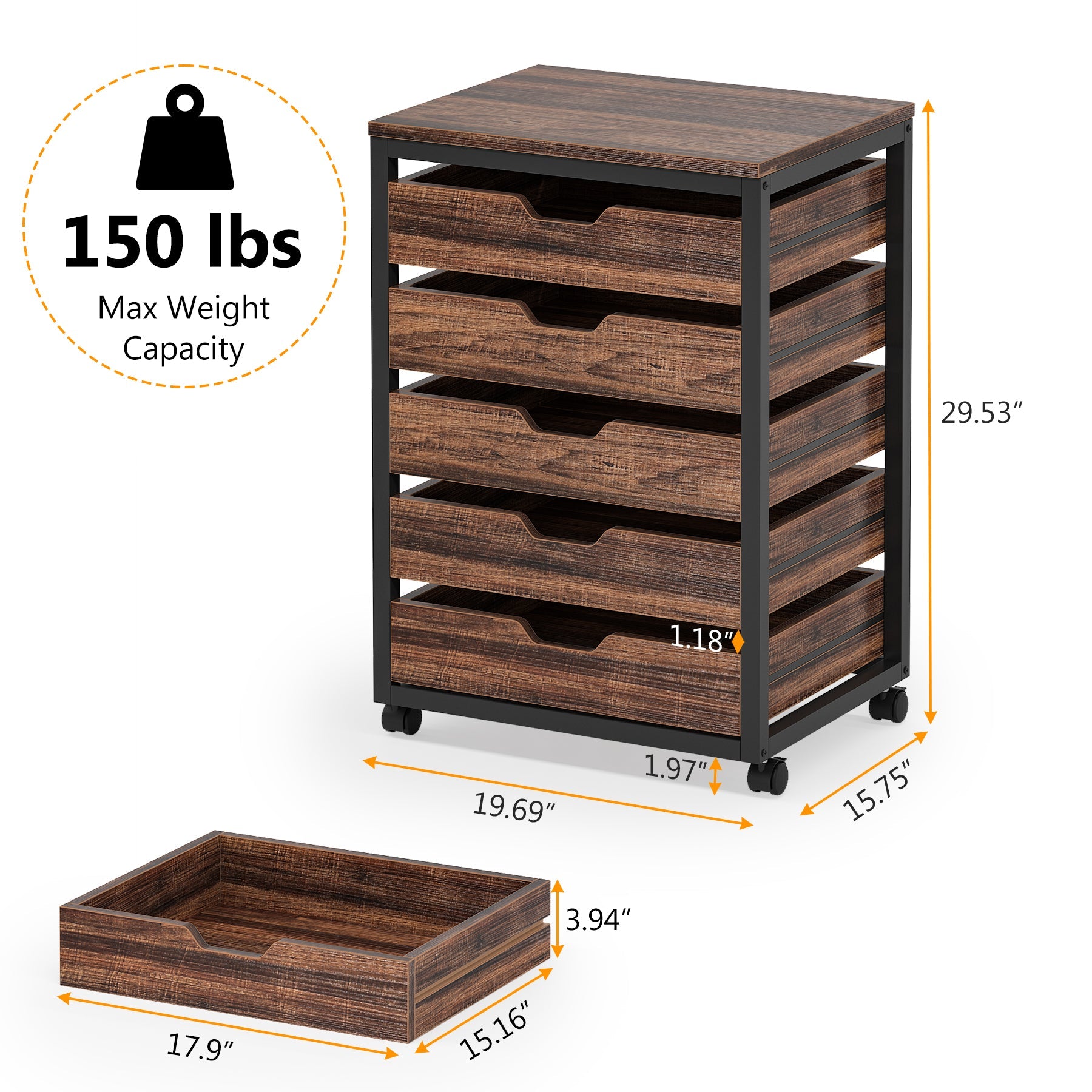 5/7 Drawer Chest, Wood Storage Dresser Cabinet with Wheels Tribesigns